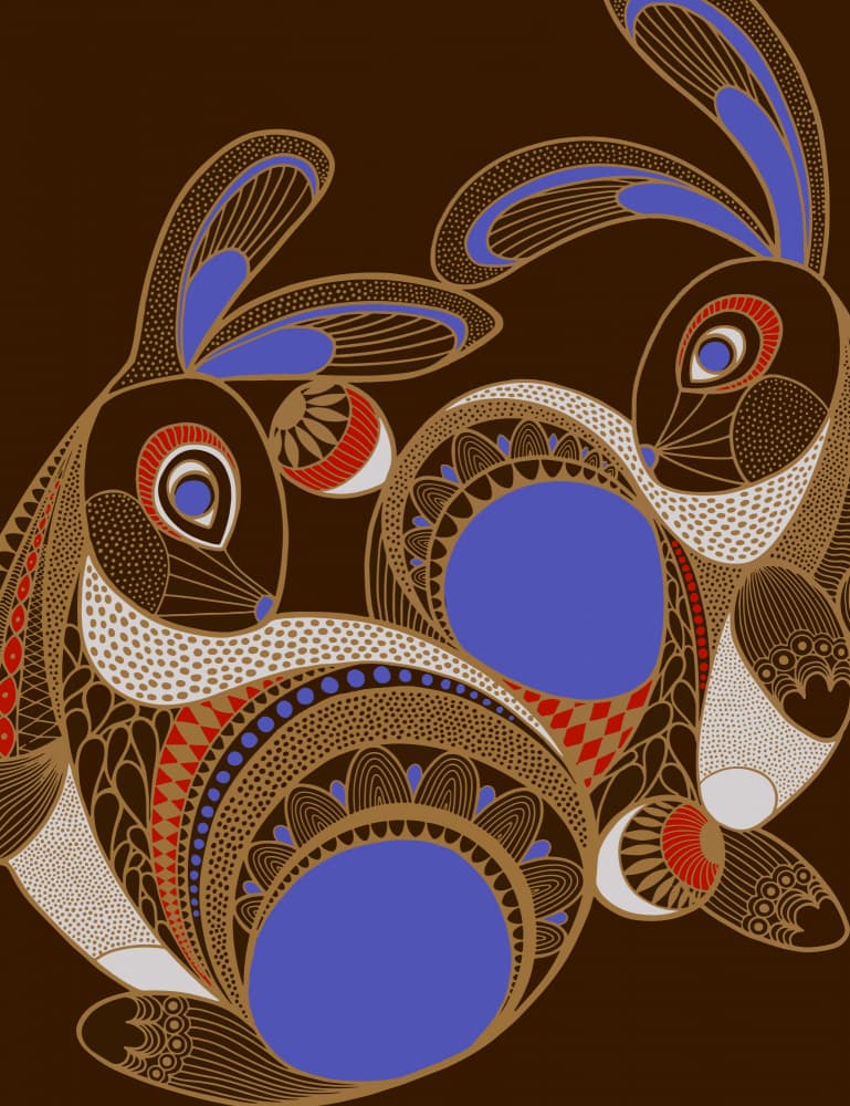 Ornate Folk Rabbits by Ophelia Pang — canvas wall art