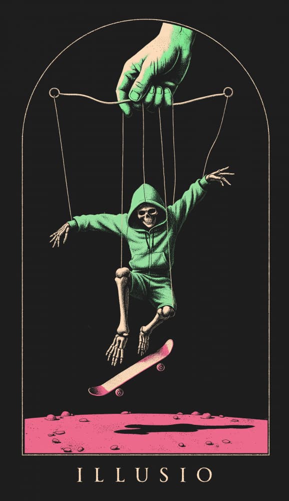 Puppet Skater Skeleton by Robert Farkas — canvas wall art