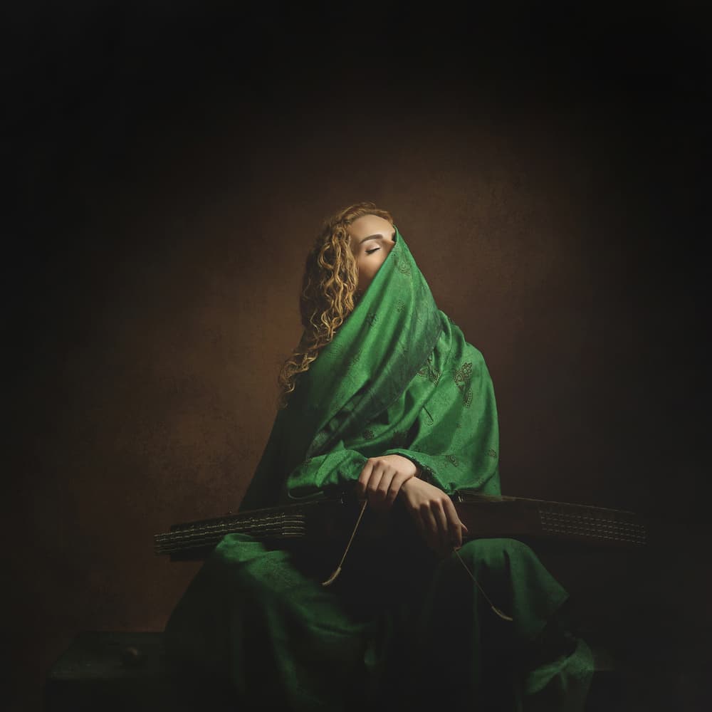 Mysterious Green Lute Player by Moein Hasheminasab — canvas wall art