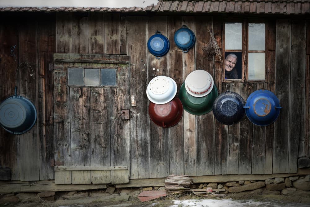 Smiling Woman Rustic Window by Irene Perovich — canvas wall art