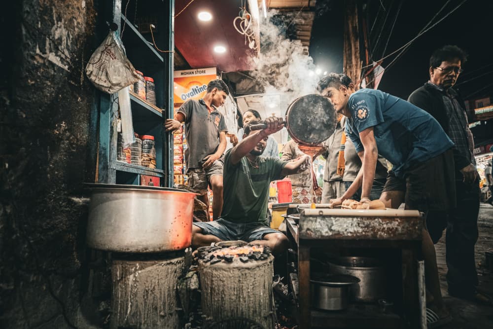 Night Street Cooking by Subhajit Das — canvas wall art
