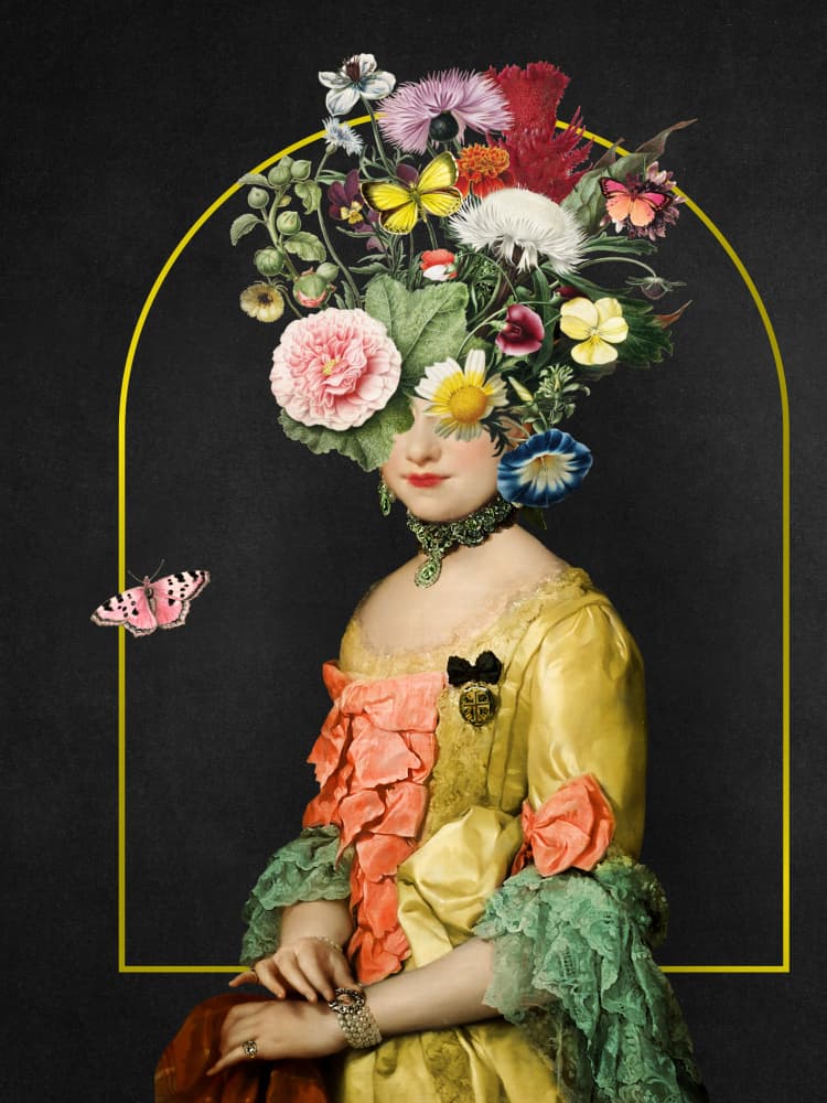 Whimsical Floral Portrait by Marja van den Hurk — canvas wall art