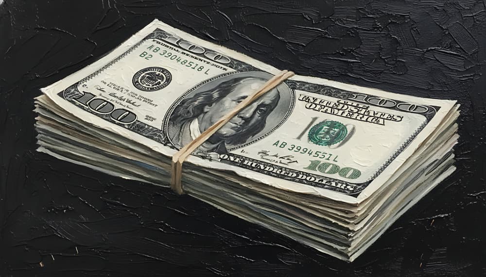 Stack of Hundred Dollar Bills by HUGO — canvas wall art