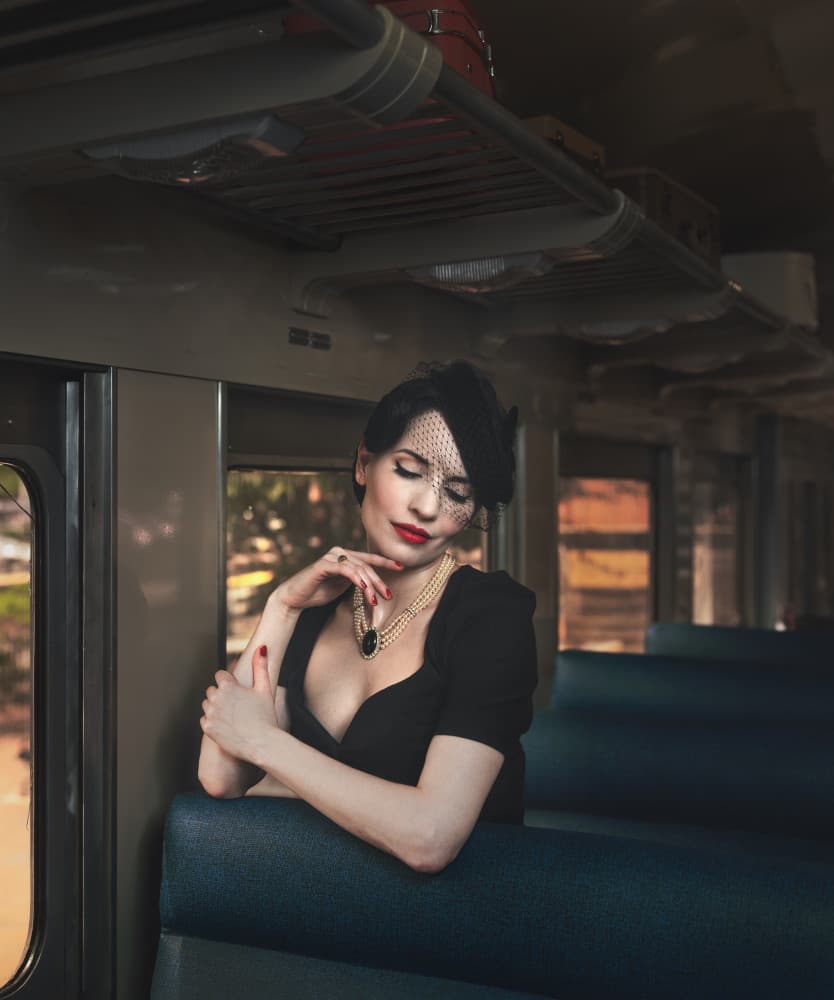 Elegant Woman Train Travel by Ruiqing P. — canvas wall art