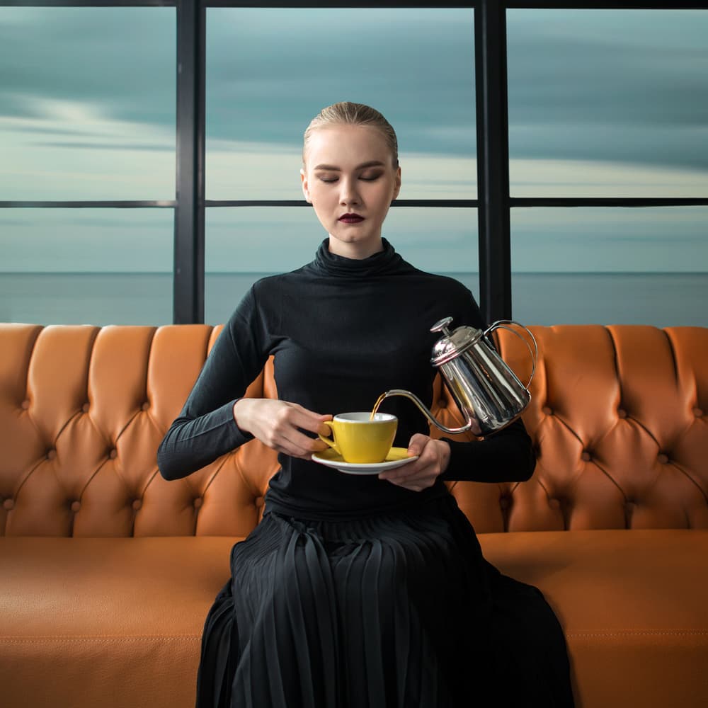 Woman Pouring Coffee by hardibudi — canvas wall art