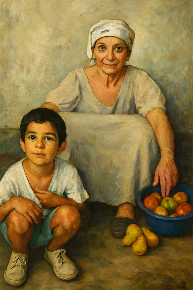 Grandmother and Grandson by HUGO — canvas wall art