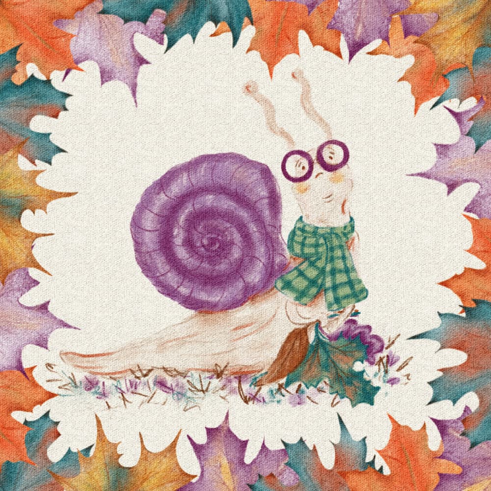Whimsical Autumn Snail by Olena Kovalova — canvas wall art