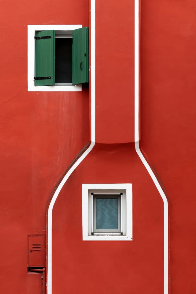 Red Wall Green Shutters by Andrea Comari — canvas wall art
