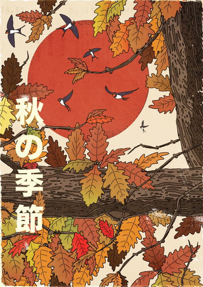 Autumn Swallows Red Sun by Nicholas — canvas wall art