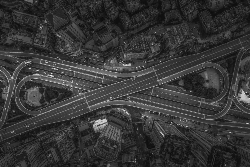 Aerial Urban Highway Night by TIANQI — canvas wall art