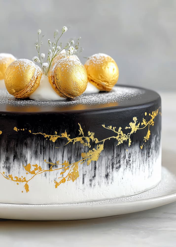 Elegant Black Gold Cake by Justyna Jaszke — canvas wall art