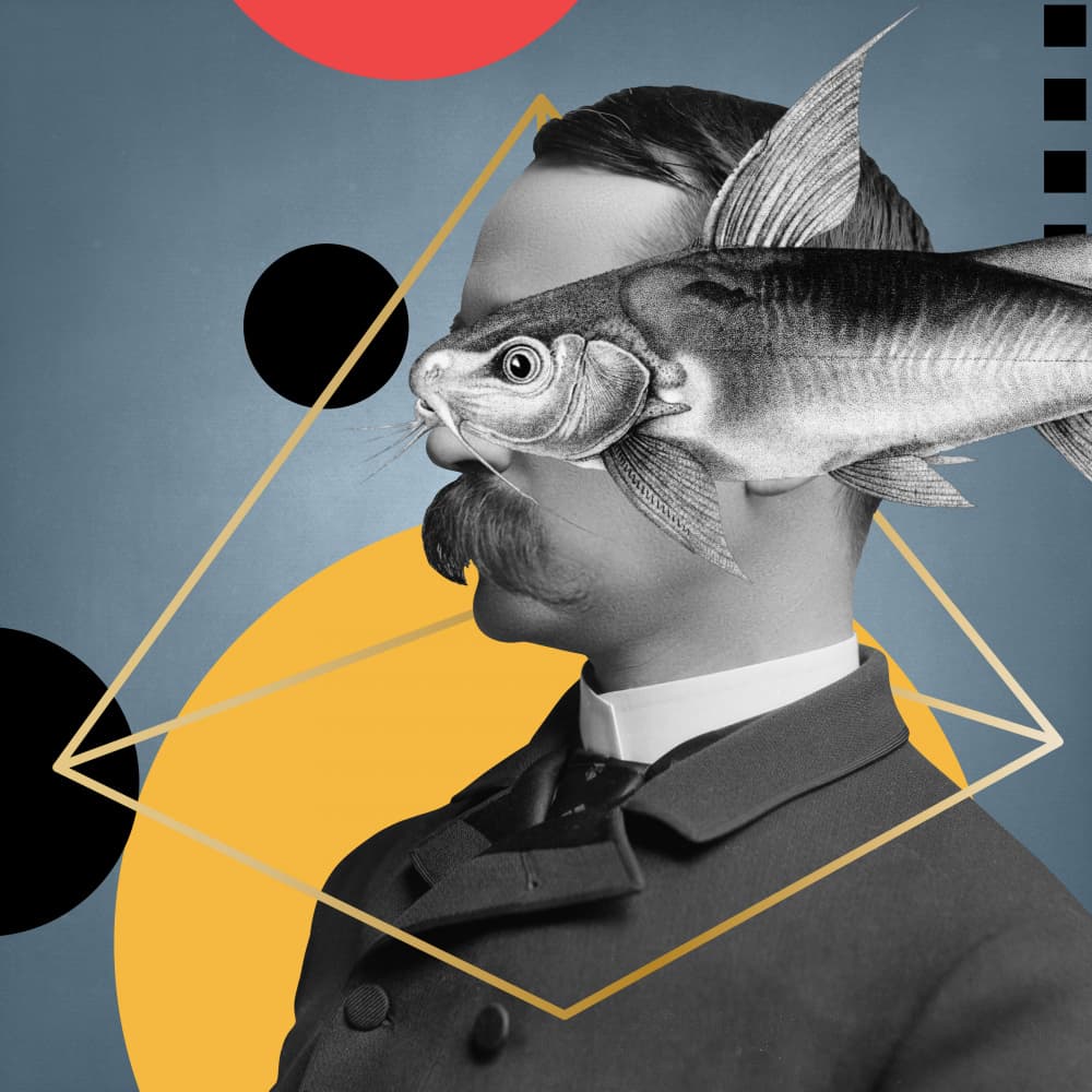 Surreal Fish Gentleman by Marja van den Hurk — canvas wall art