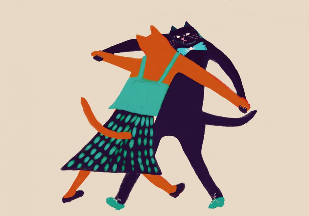 Elegant Dancing Cats by Sharyn Bursic — canvas wall art
