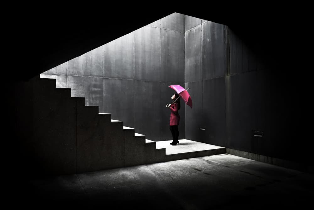 Woman With Pink Umbrella by Jorge Pimenta — canvas wall art