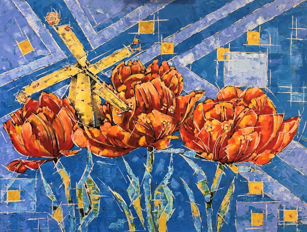 Vibrant Tulips Windmill by Anda Bieza — canvas wall art
