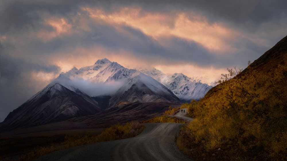 Golden Autumn Mountain Road by Qing Zhao — canvas wall art