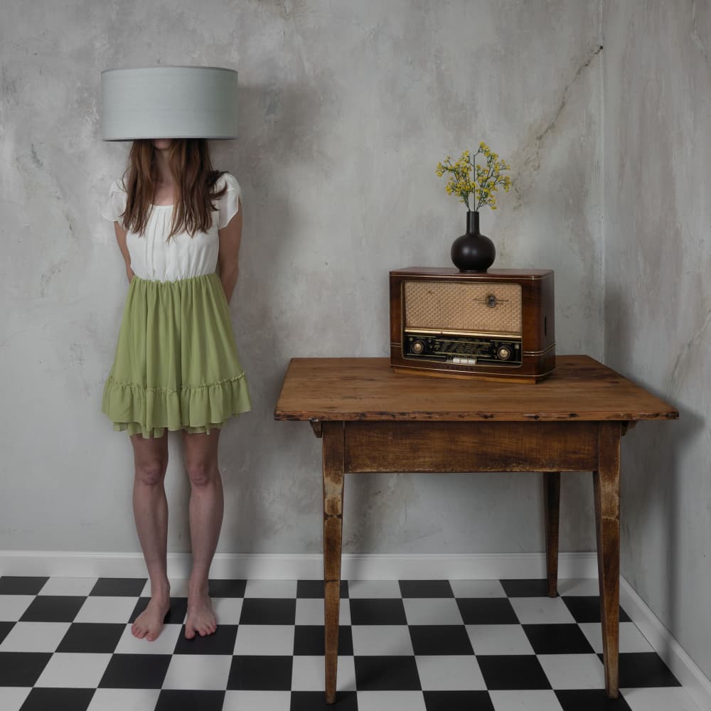 Lampshade Head Woman by Ruth Franke — canvas wall art