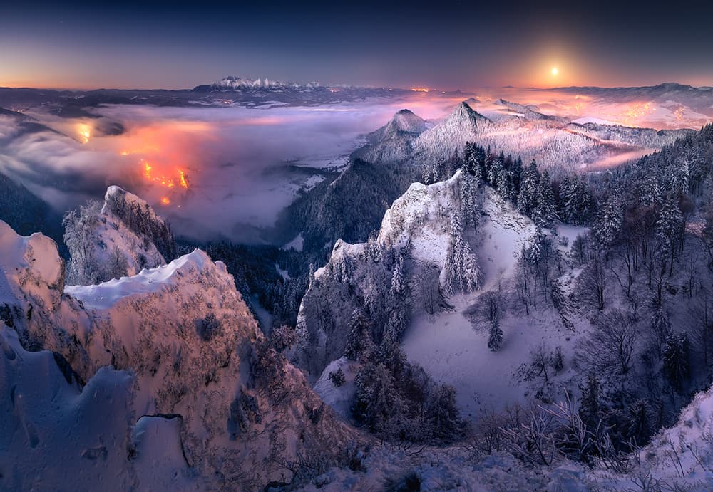 Winter Mountain Glow by Karol Nienartowicz — canvas wall art