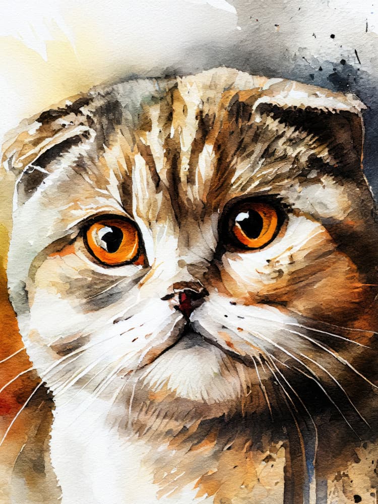 Watercolor Scottish Fold Cat by Justyna Jaszke — canvas wall art