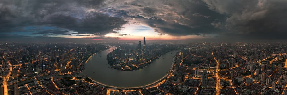 Shanghai City Lights Panorama by Stan Huang — canvas wall art