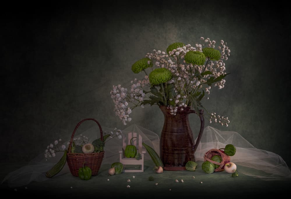 Rustic Green Still Life by May G — canvas wall art