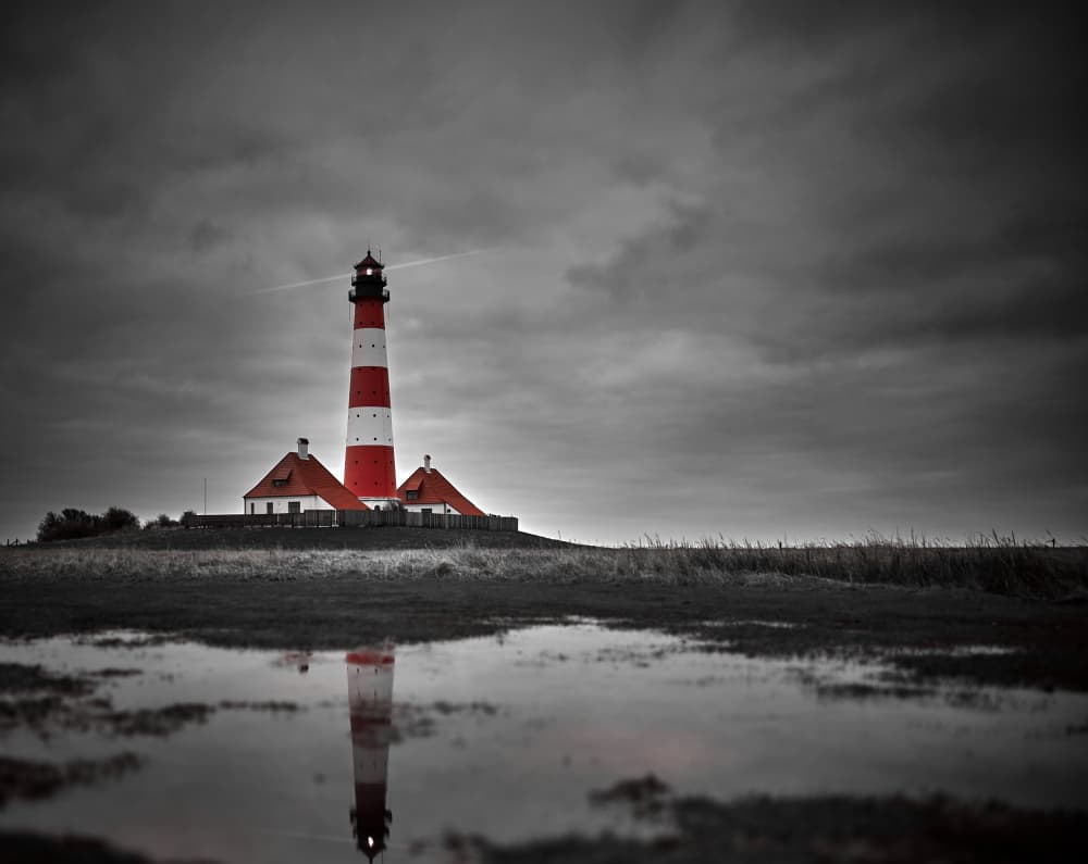Westerheversand Lighthouse Reflection by Peter Schade — canvas wall art