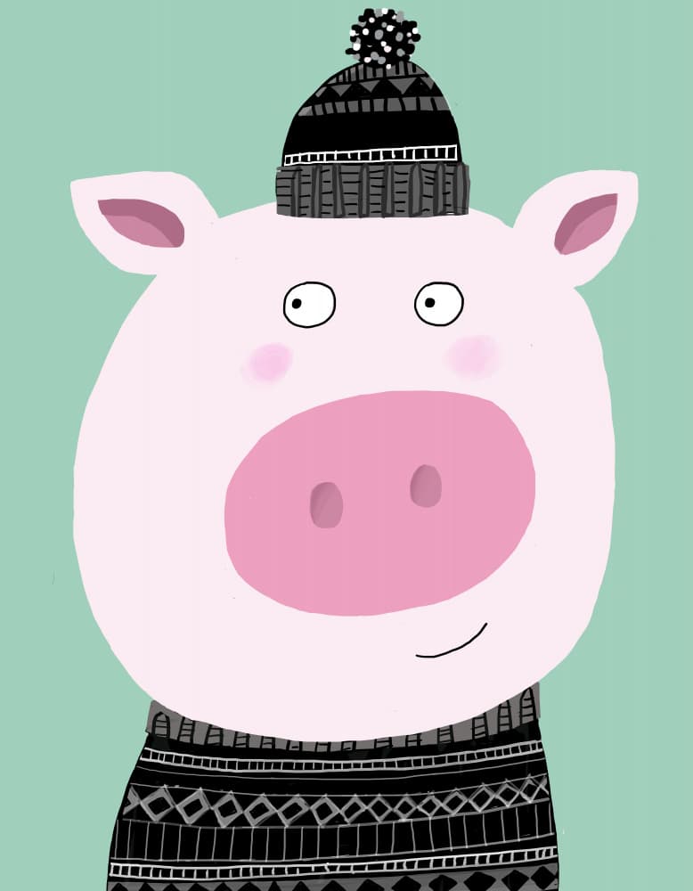 Cozy Pig In Beanie by Carla Daly — canvas wall art