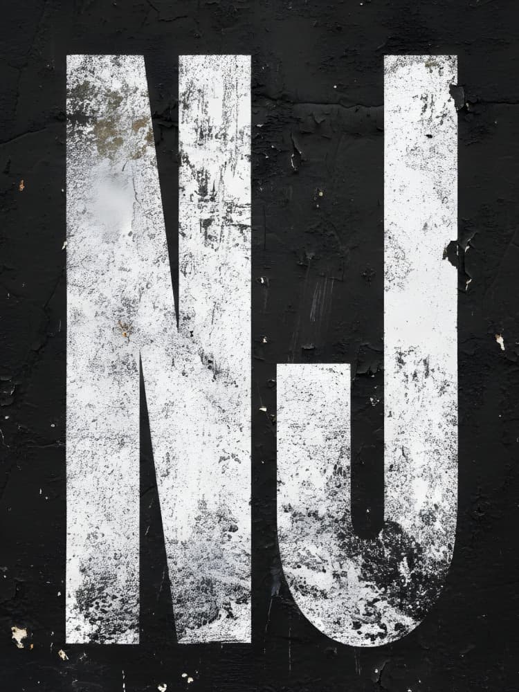 Distressed NJ Letters by HUGO — canvas wall art