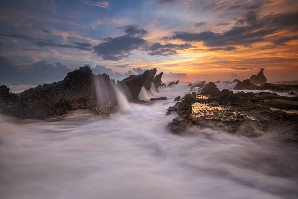 Vibrant Sunset Coastal Waves by Gunarto Song — canvas wall art