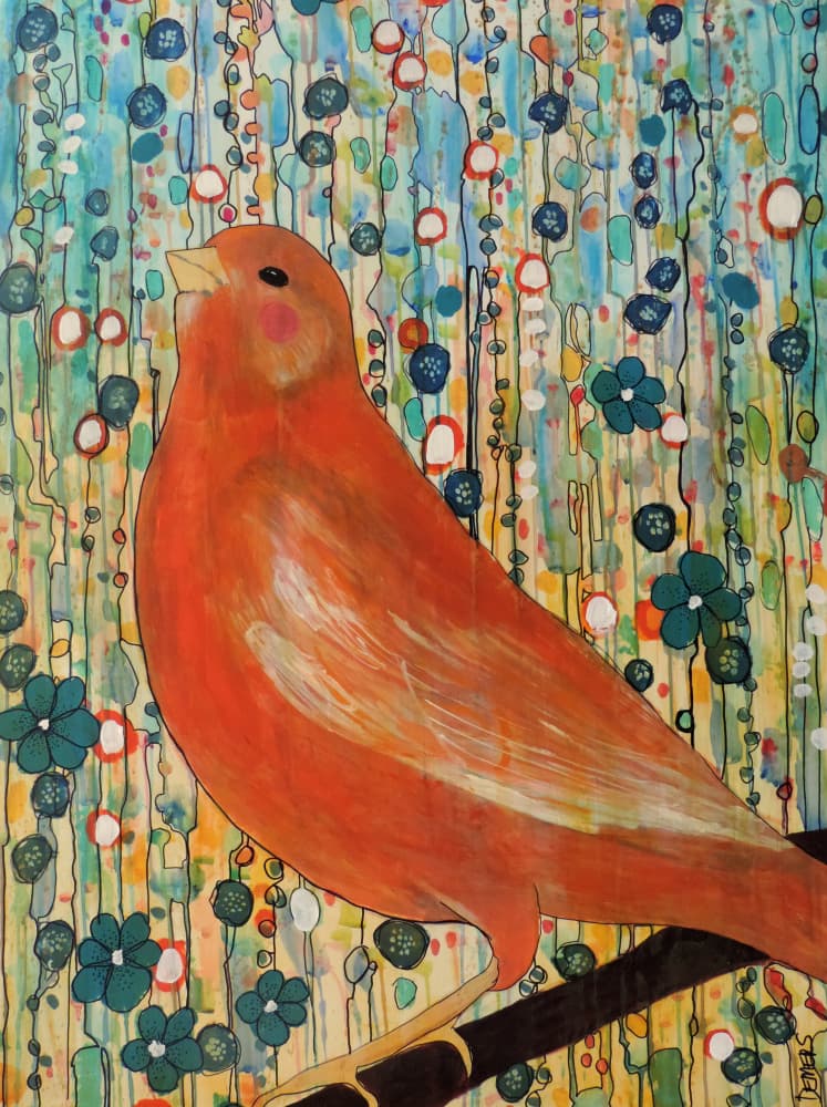 Whimsical Orange Bird by Sylvie Demers — canvas wall art