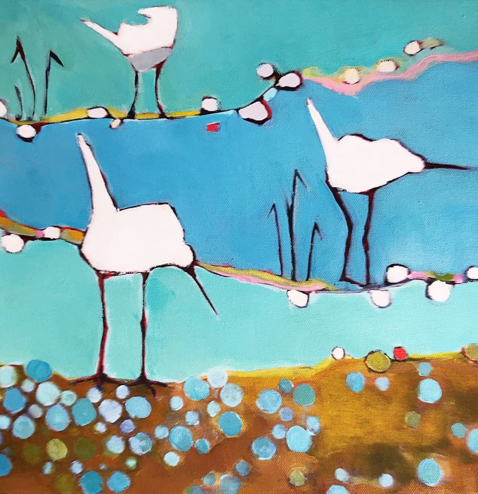 Whimsical Water Birds by phyllis adams — canvas wall art