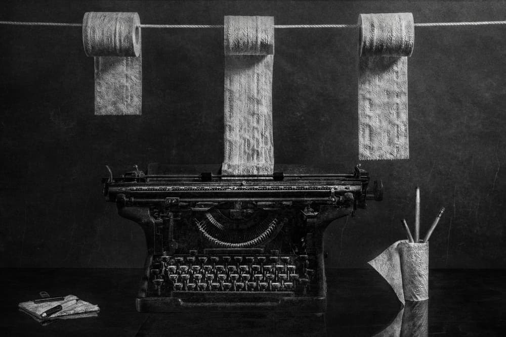 Monochrome Writing Still Life by Stephen Clough — canvas wall art