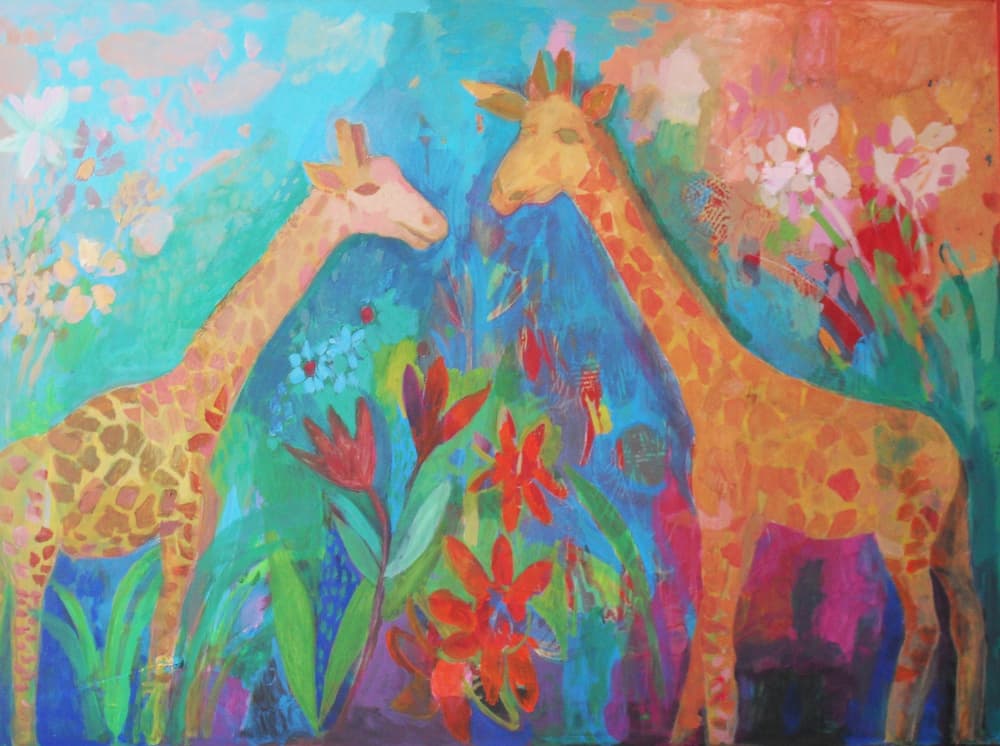 Vibrant Jungle Giraffes by Iria Fernandez — canvas wall art