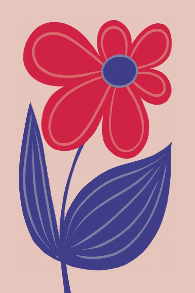 Red Bloom Blue Leaf by Martina — canvas wall art