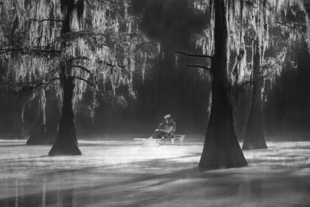 Fisherman In Misty Bayou by Leah Xu — canvas wall art