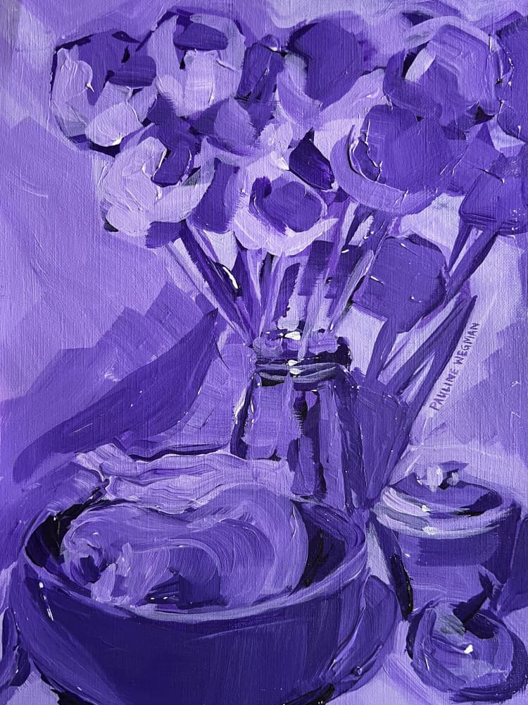 Purple Floral Still Life by Pauline Wegman | Key and Sea Creative — canvas wall art