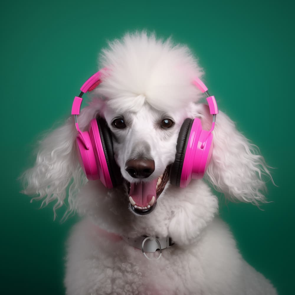 Poodle with Pink Headphones by Andreas Magnusson — canvas wall art