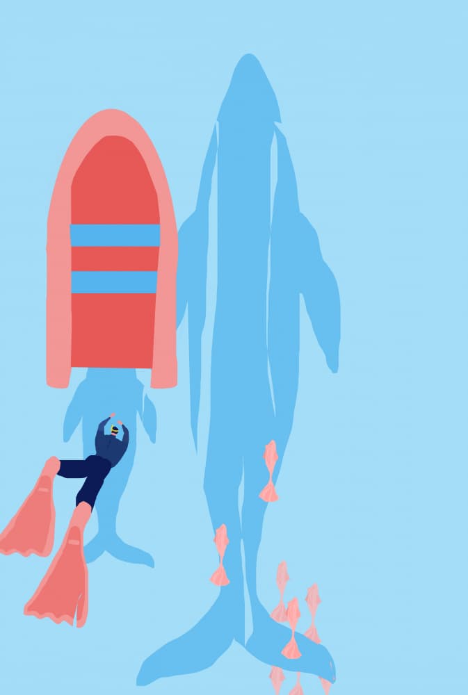 Diver and Blue Whale by Annelien Smet — canvas wall art