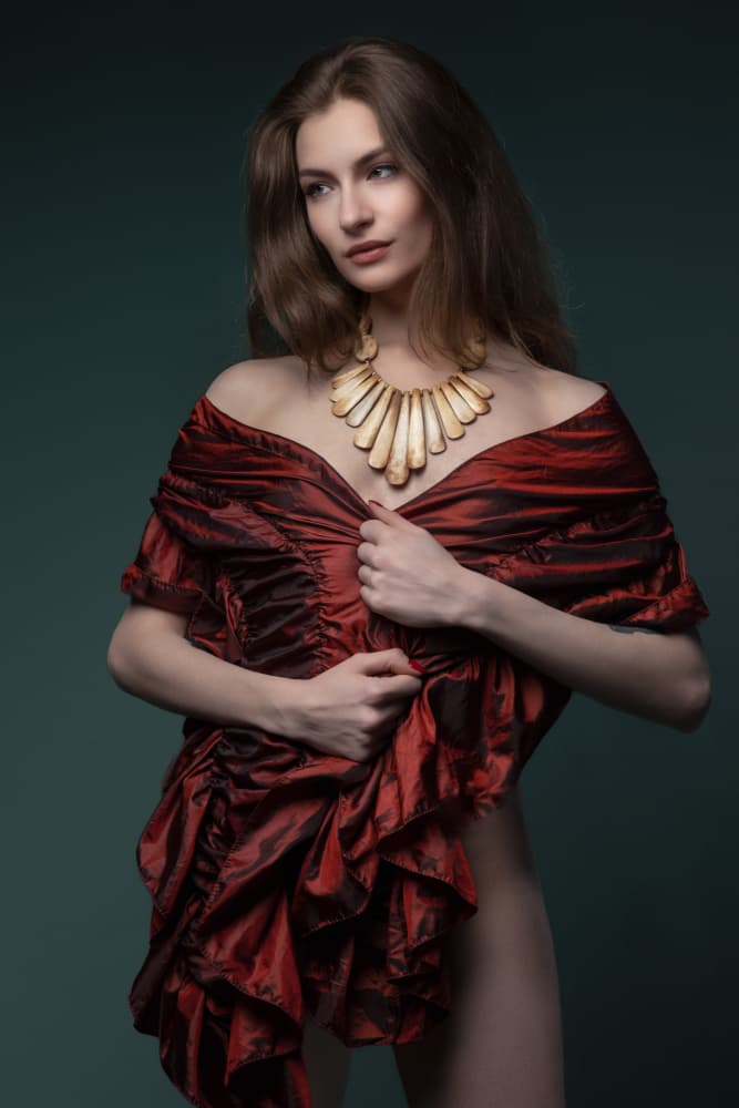 Elegant Woman Red Draping by Jan Slotboom — canvas wall art
