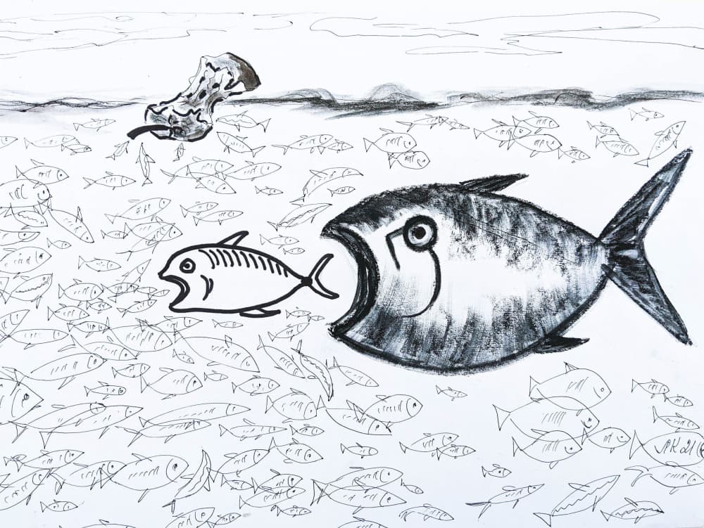 Big Fish Eats Small Fish by Lena Kolambet — canvas wall art