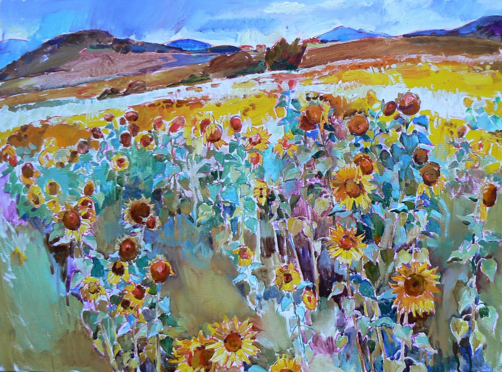 Golden Sunflower Fields by Andrii Kutsachenko — canvas wall art