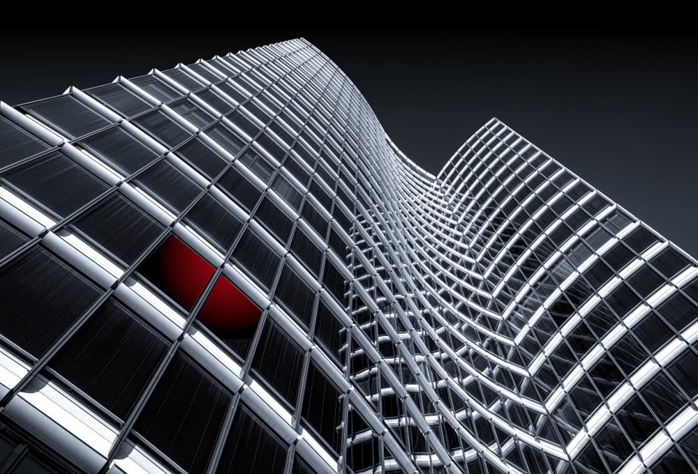 Sleek Building Red Sphere by Roland M Schwerdtfeger — canvas wall art