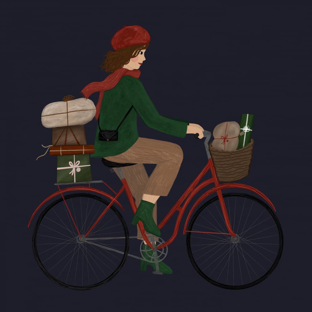 Festive Bike Rider by EMELIEmaria — canvas wall art
