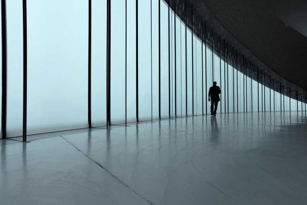 Modern Corridor Lone Figure by Jorge Pimenta — canvas wall art