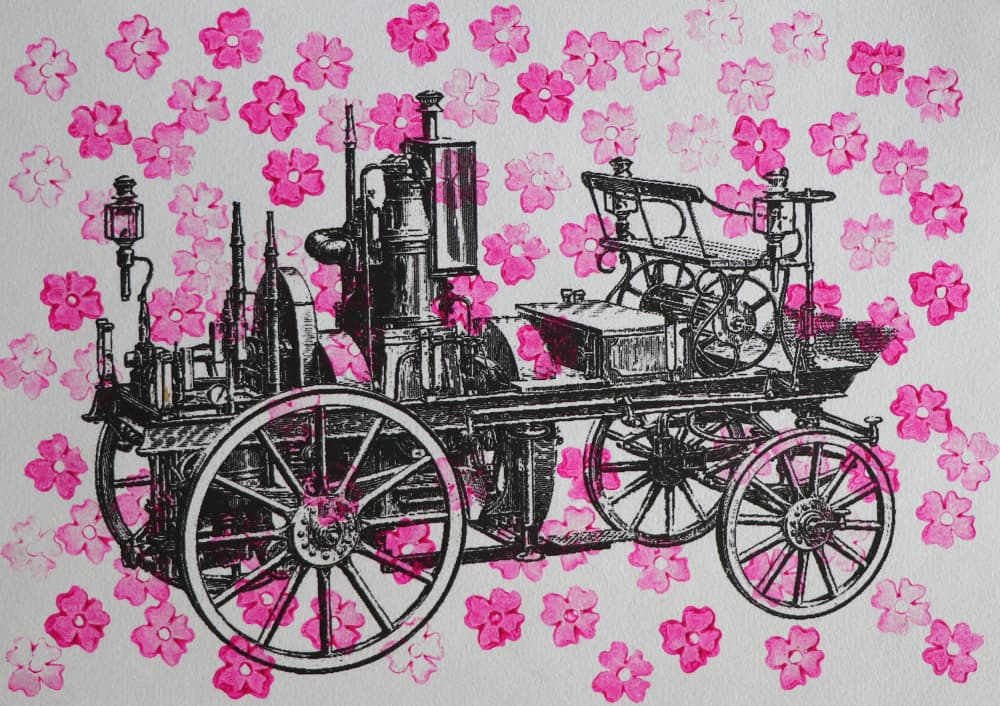 Vintage Car Pink Blossoms by Santhosh ch — canvas wall art