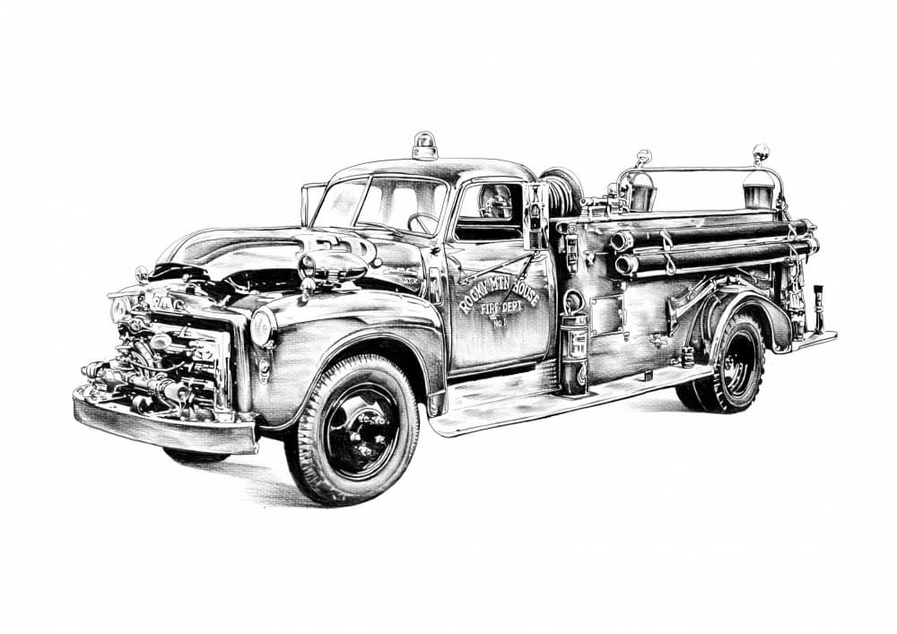 Vintage Fire Truck Drawing by Kulik — canvas wall art