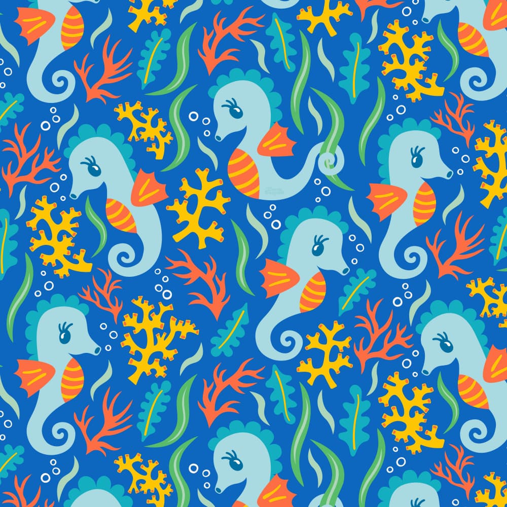 Seahorse Ocean Pattern by Carrie Cantwell — canvas wall art