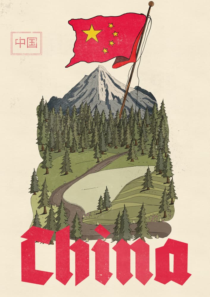 China Flag Mountain Path by Nicholas — canvas wall art