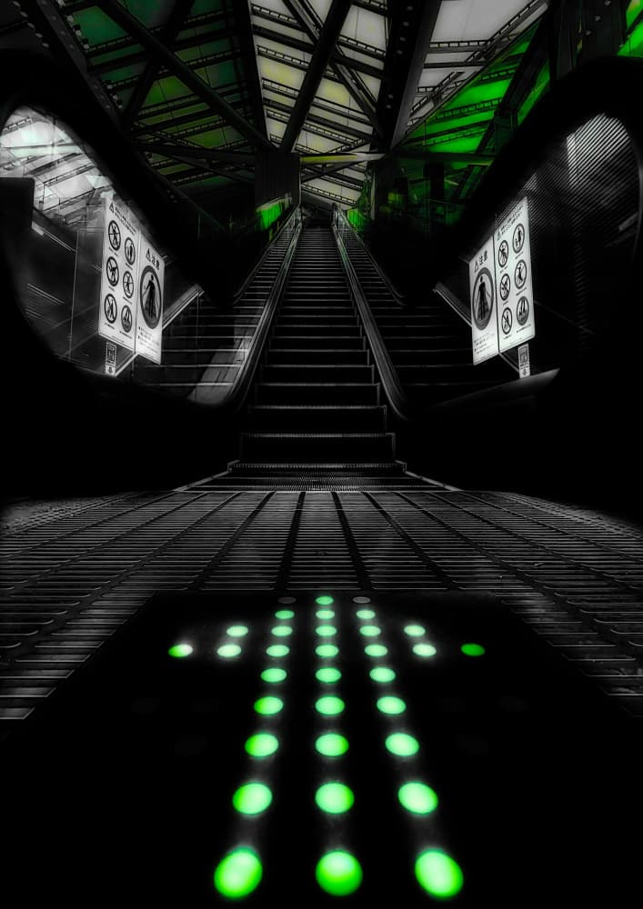 Green Arrow Escalator by 大山 儀高 — canvas wall art