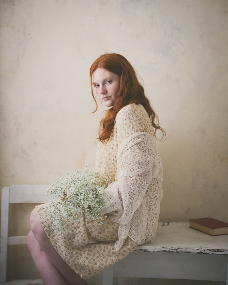 Red Haired Woman with Flowers by Christian Kurz — canvas wall art